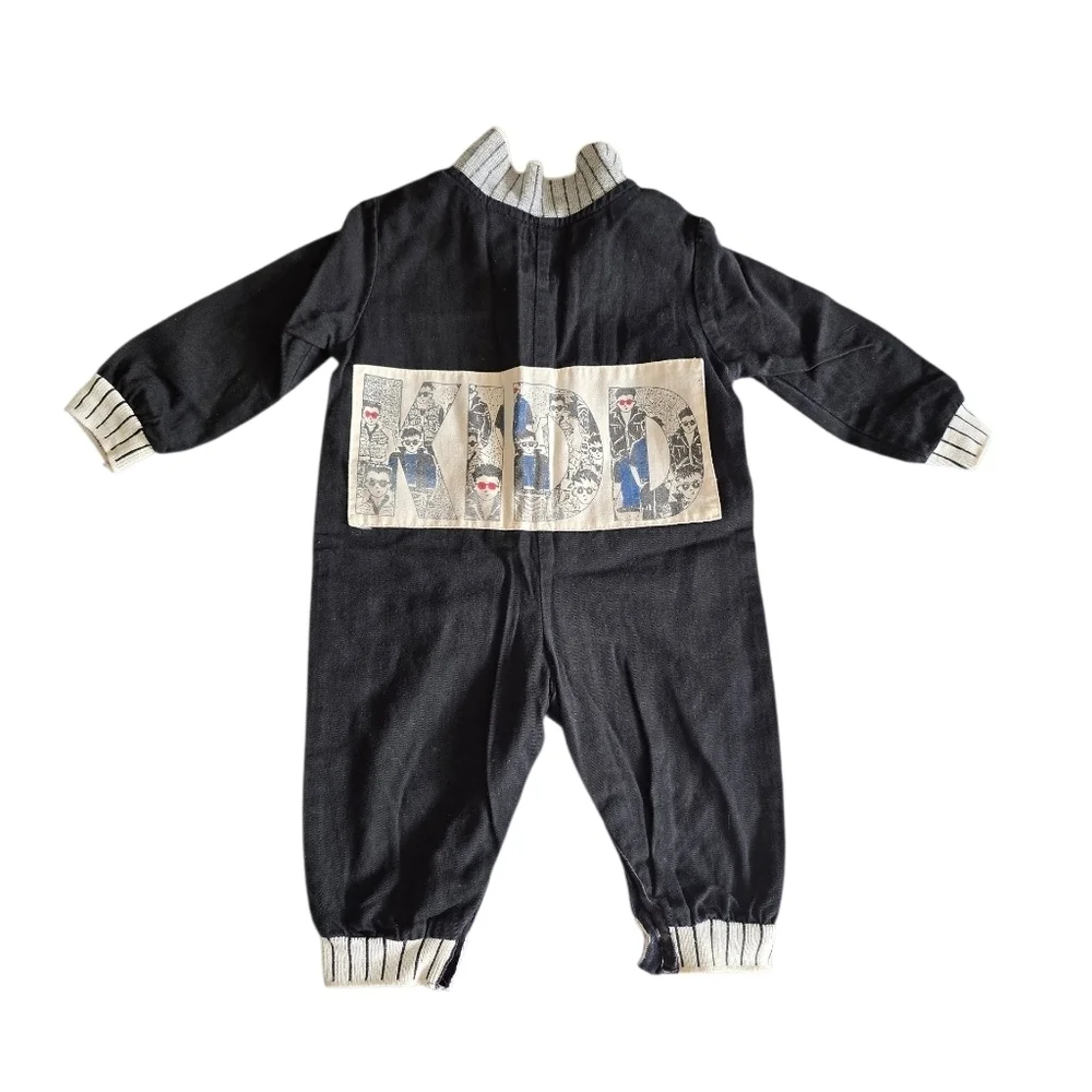 Wee Boxers Stylish Vintage B/W Kids One Piece Black Lightweight Denim 18 Month
